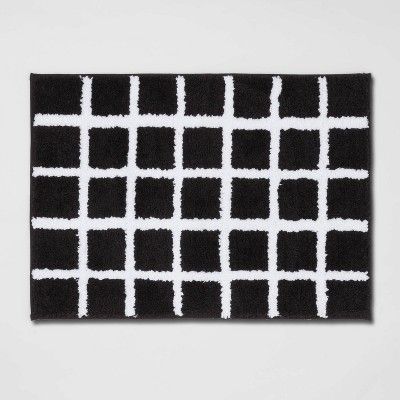 17"x24" Grid Bath Rug Black/White - Room Essentials™ | Target