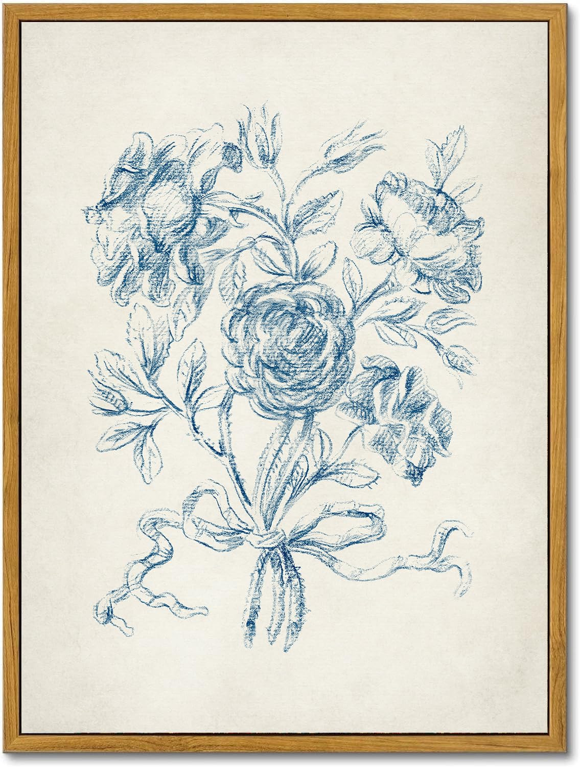 KBKBART Framed Floral Wall Art, Vintage Blue Rose Bouquet Sketch Canvas Oil Painting, Antique Vic... | Amazon (US)
