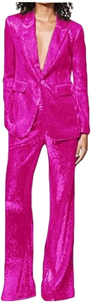 Women's Sequined Fashion Suit Set One Button 2 Piece Wedding Tuxedos Blazer Pants Prom Party Outf... | Amazon (US)