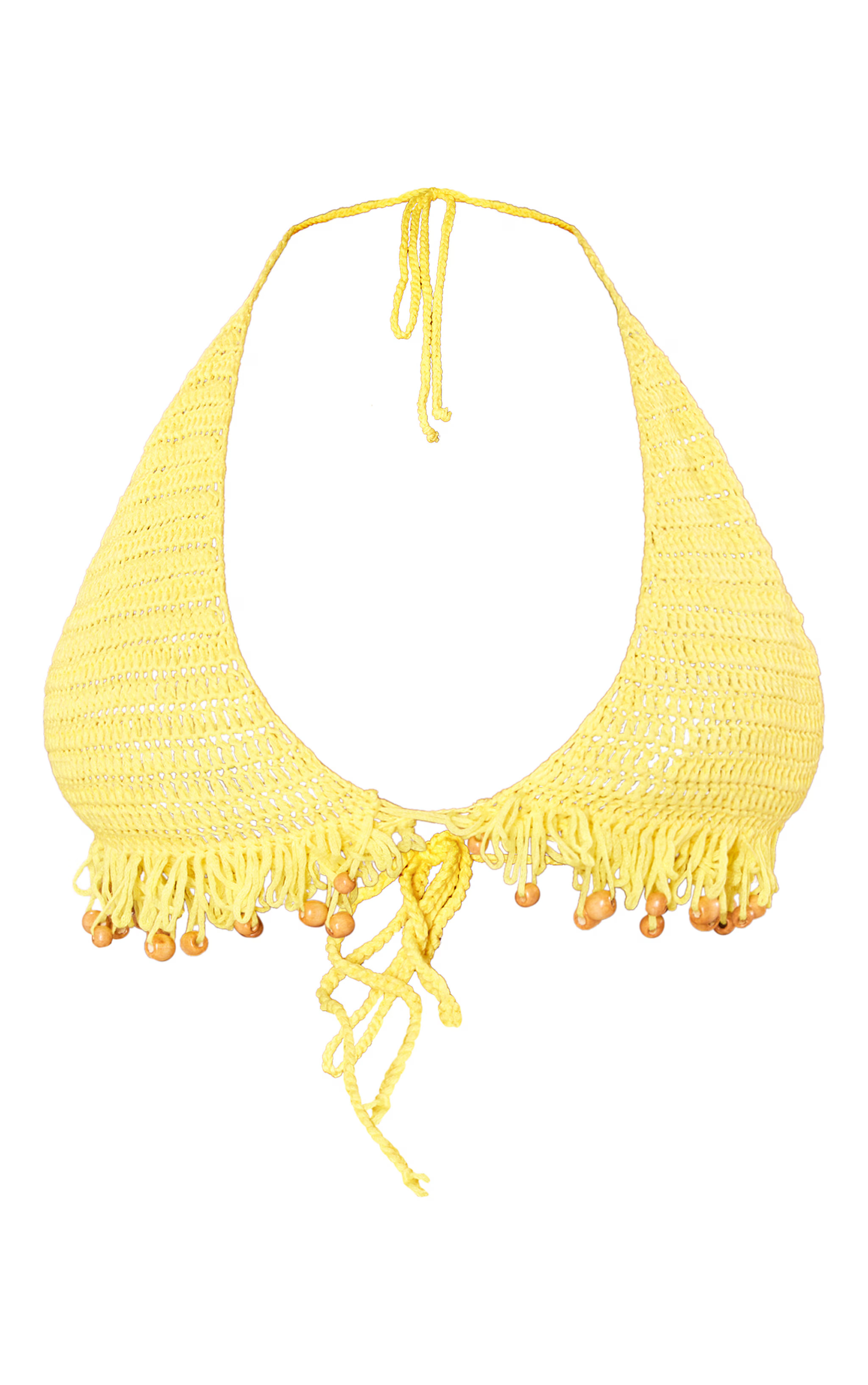 Plus Yellow Bead Detail Tassel Crochet Bikini Top | PrettyLittleThing US