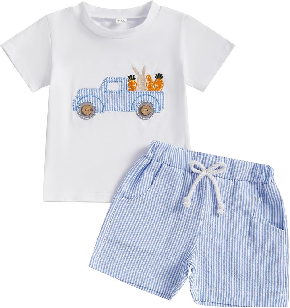 Toddler Boy Easter Outfit Baby Boy Bunny Short Sleeve T Shirt And Shorts Set 2 Piece Spring Summe... | Amazon (US)