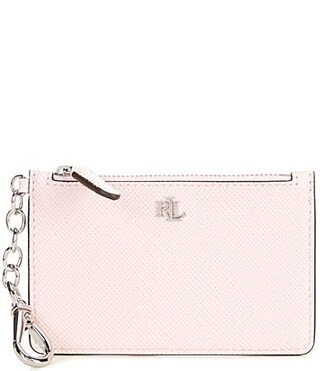 Lauren Ralph Lauren Crosshatch Leather Zip Card Case - Pink | Dillard's