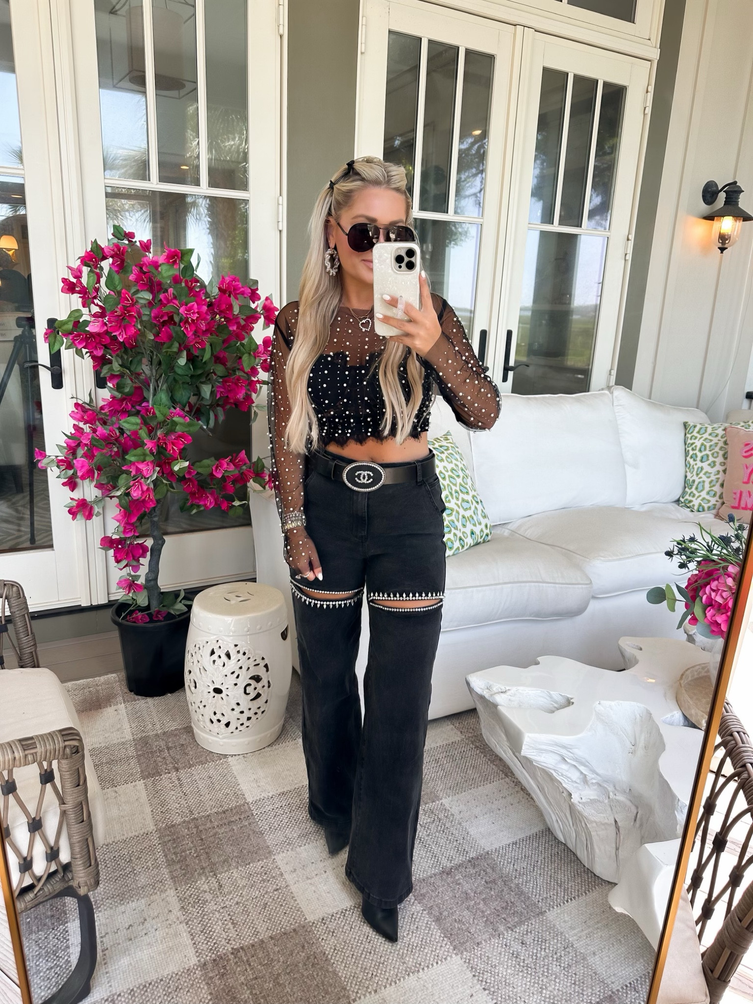 Bike week outfit idea with rhinestone Pearl top and denim with front slit 

#LTKSaleAlert #LTKStyleTip #LTKFindsUnder50