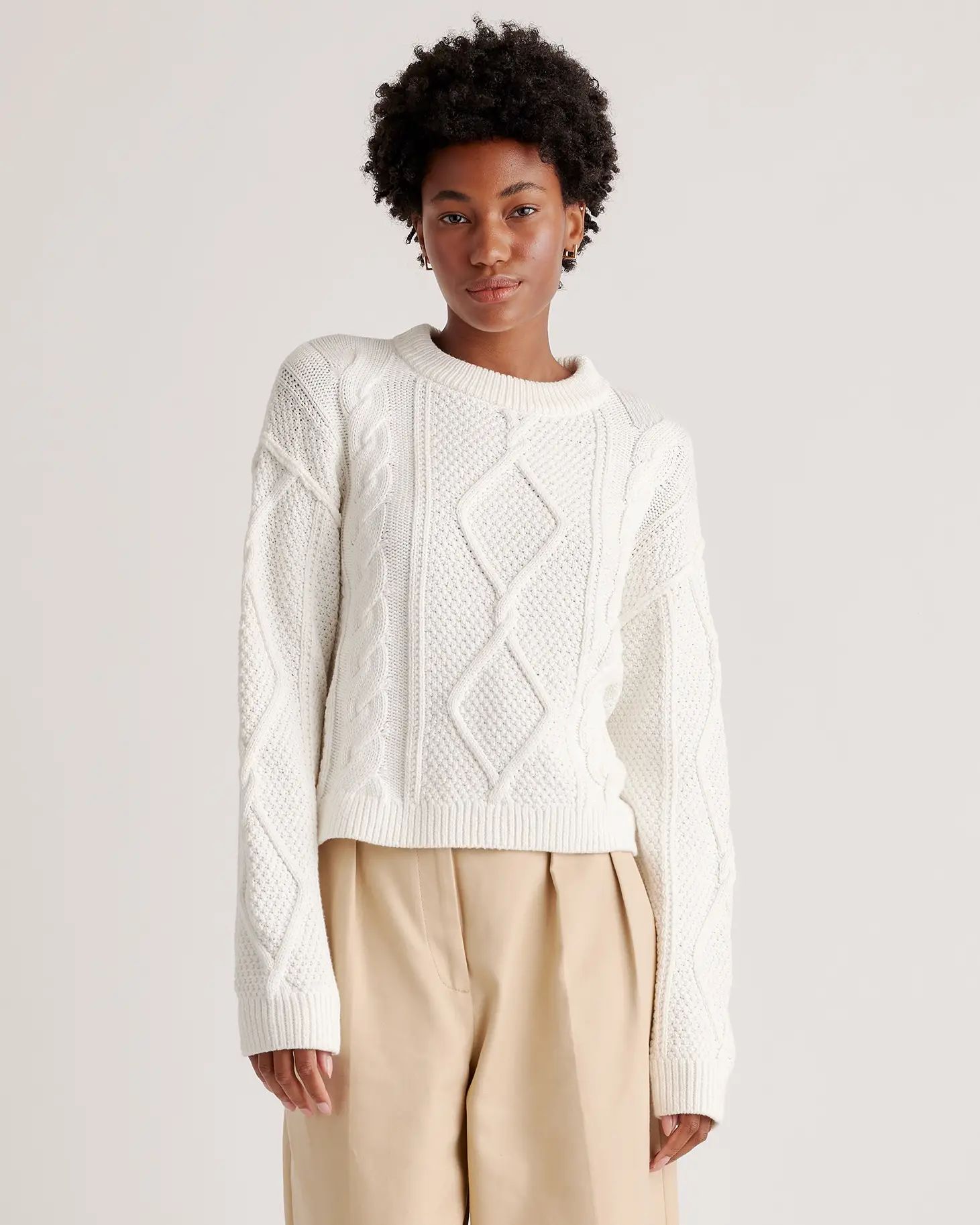100% Organic Cotton Cropped Cable Crew Sweater | Quince