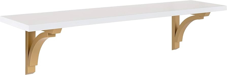 Kate and Laurel Corblynd Traditional Wood Wall Shelf, 36 inches, White with Gold Corbels | Amazon (US)