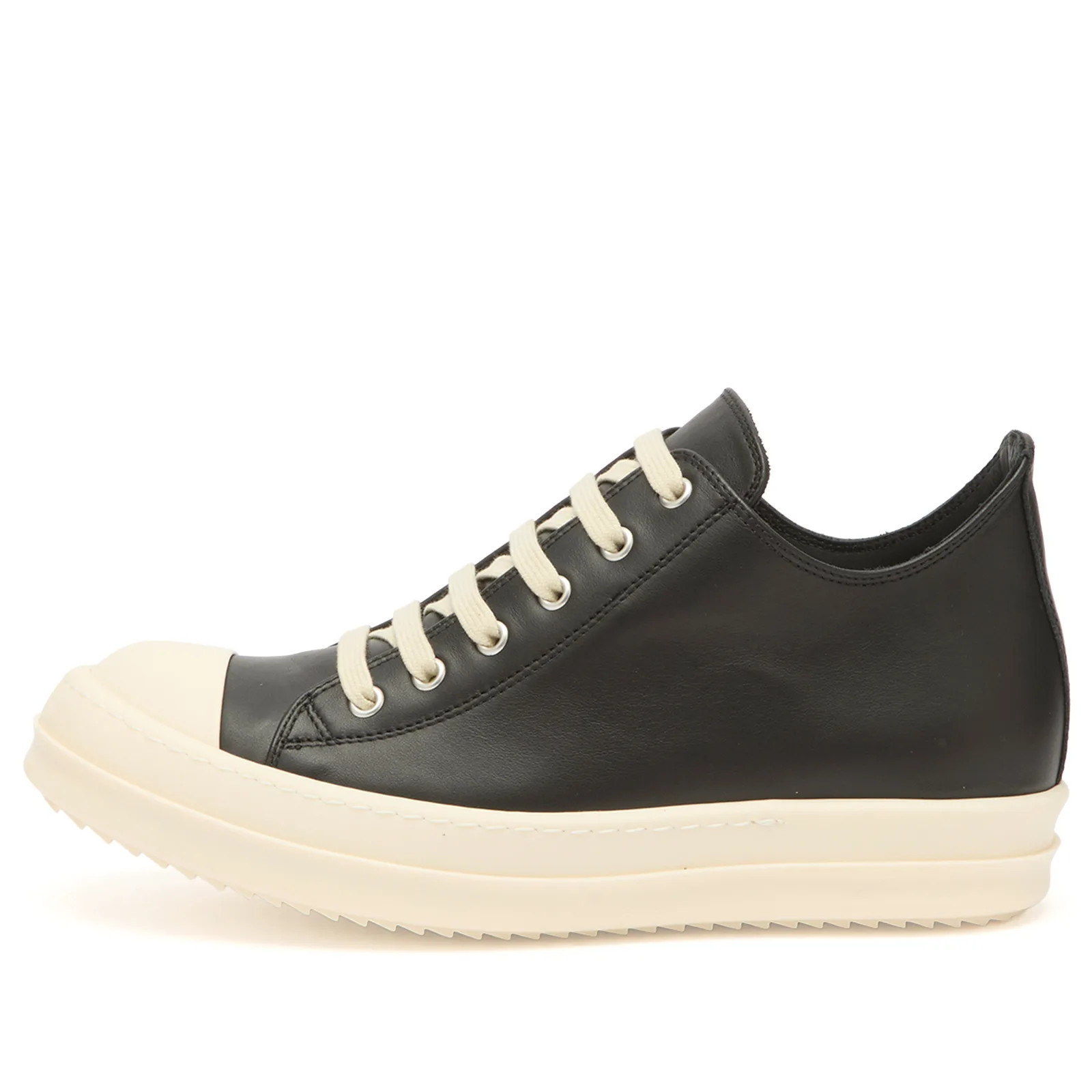 Rick Owens Women's Leather Low Sneakers Black/Milk | END. Clothing