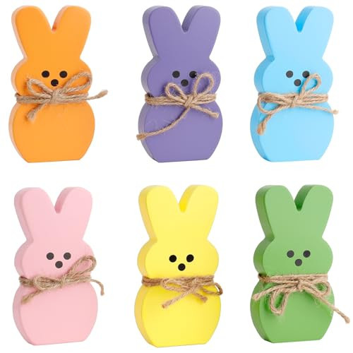 Easter Decorations, 6 PCS Bunny Table Decorations Wooden Bunny Easter Decorations for Home, Rabbit Table Centerpieces Spring Signs Tiered Tray Tabletop Decor for Farmhouse or Office Party Supplies | Amazon (US)