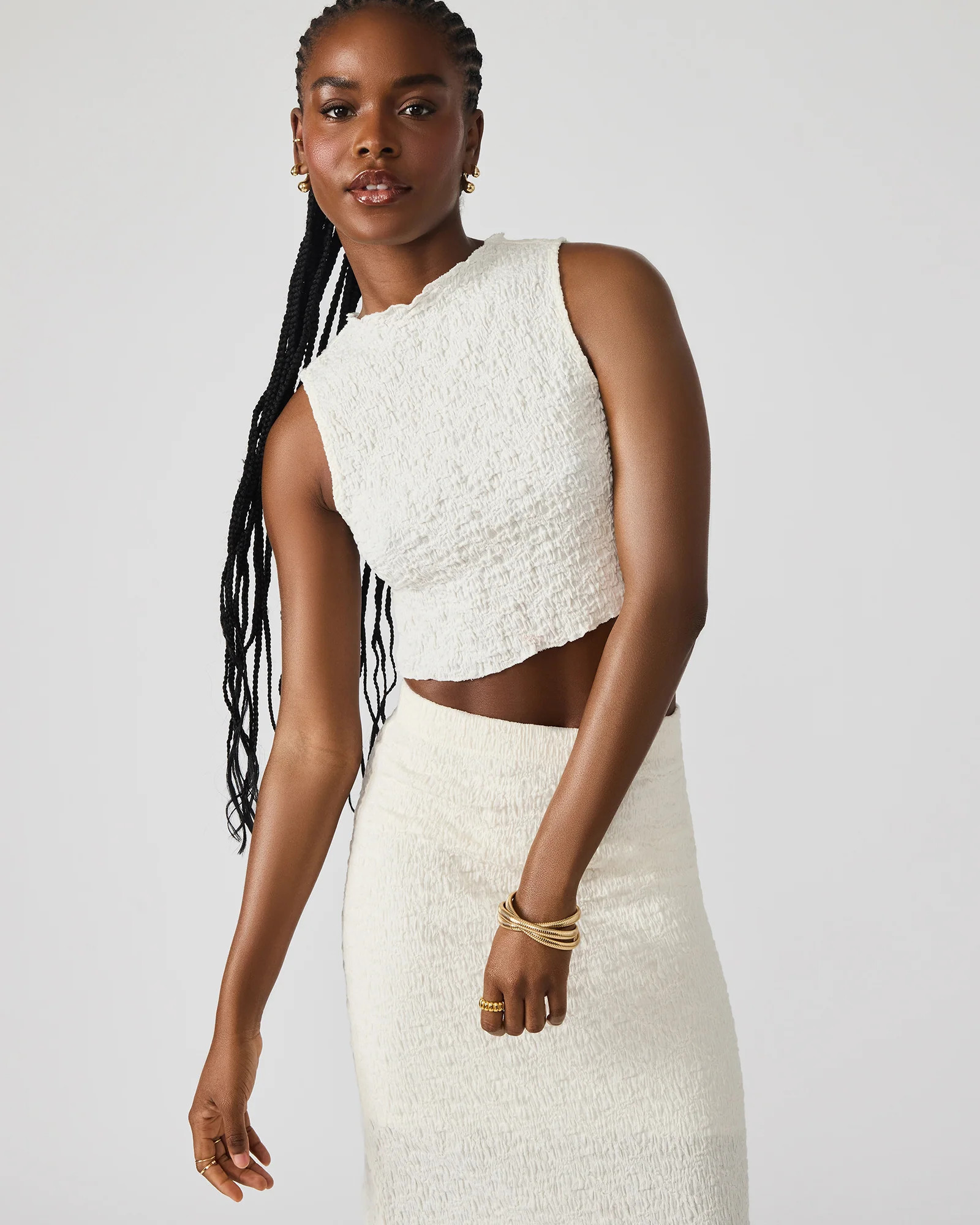 SEASIDE Maxi Skirt Set Cream Women's Textured Matching Set | Steve Madden (US)