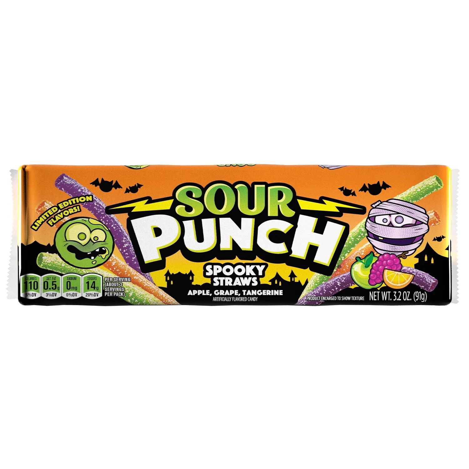 Sour Punch Spooky Straws Chewy Halloween Candy, 3.2oz Tray | Walmart (US)