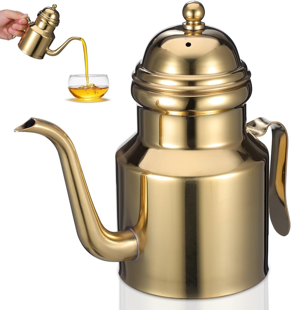 Cabilock Oil Dispenser Vinegar Dispenser Bottle 15.22oz Stainless Steel Oil Can Container with Handle for Kitchen Restaurant Cooking BBQ Golden | Amazon (US)