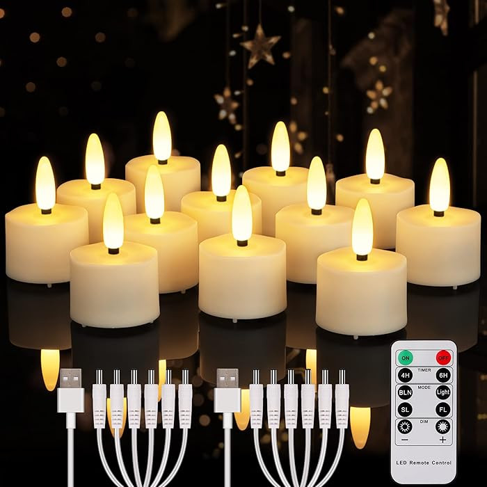 FREEPOWER Rechargeable Flameless Tea Lights Candles Flickering with Remote Timer, Black Wick Batt... | Amazon (US)