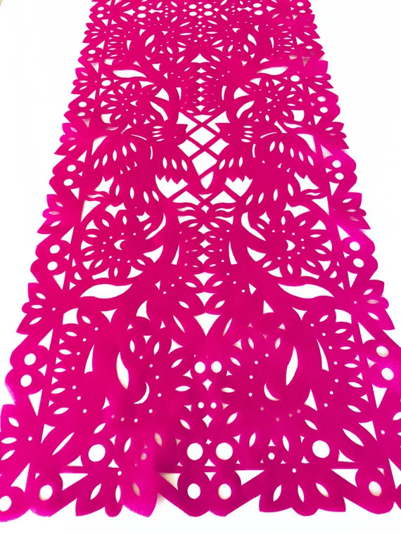 Papel picado table runner, hot pink synthetic fabric, Mexican fiesta decorations, party supplies,... | Etsy (US)