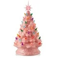 Casafield Hand Painted Ceramic Christmas Tree, Pink 15-Inch Pre-Lit Tree with 128 Multi Color Lig... | Walmart (US)