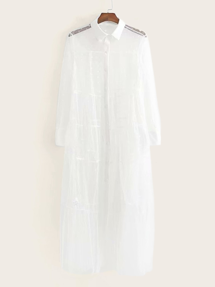 Dobby Mesh Sheer Shirt Dress | SHEIN