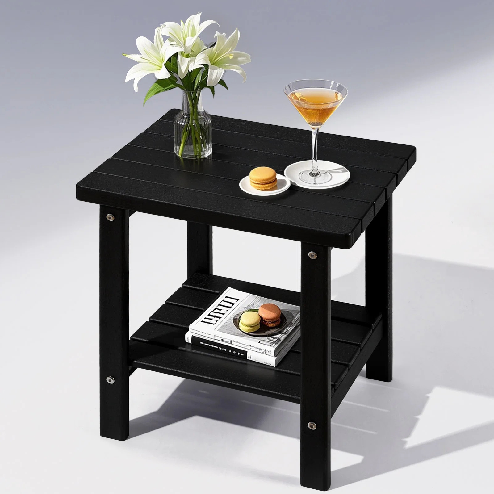 Taryn 17 in. 2-Tier Rectangular HDPE Outdoor Side Table | Wayfair North America