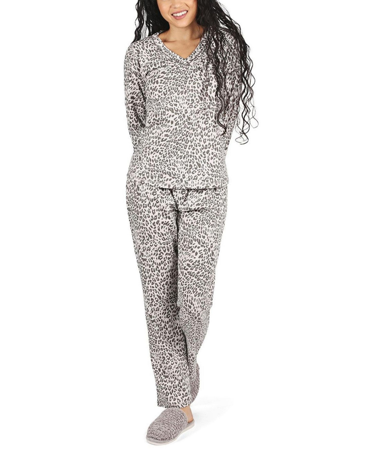 MeMoi Women's Leopard Print Cotton Blend 2 Piece Set - Gray | Macy's