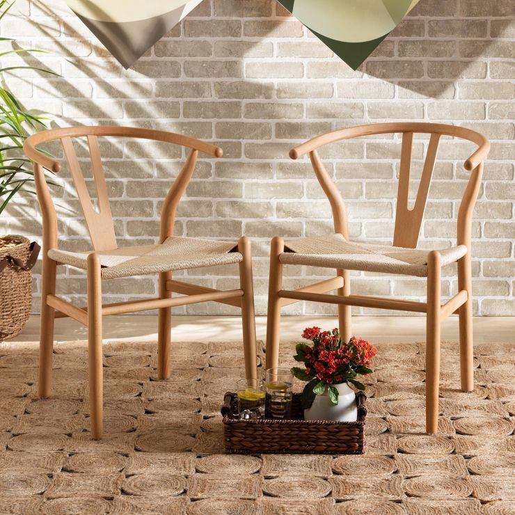 Set of 2 Wishbone Wood Y Chairs Natural - Baxton Studio | Target