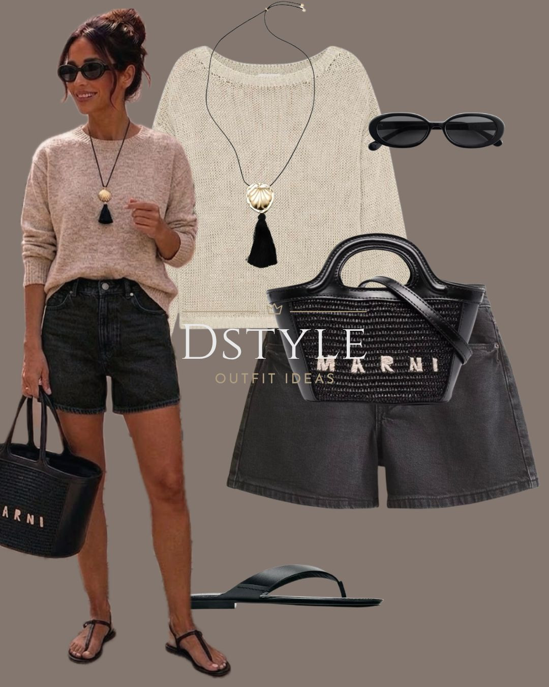 Transitional summer outfit inspiration ☀️ Cream lightweight sweater styled with black denim shorts, black Marni tote, and minimalist slide sandals.

#LTKootd