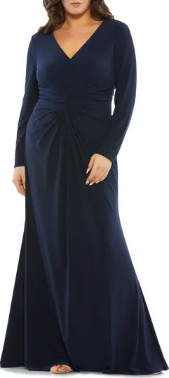 Ruched Long Sleeve Jersey Trumpet Gown | Nordstrom