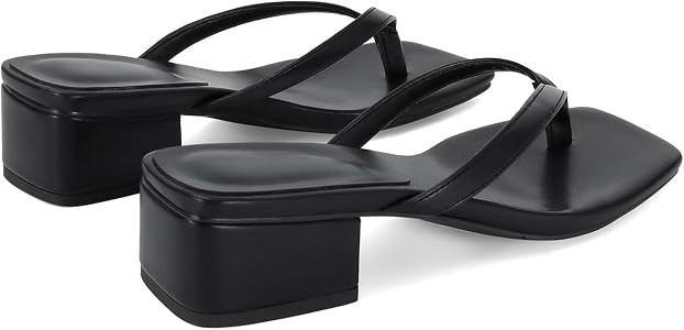 Heeled Flip Flops for Women Square Open Toe Chunky Block Heel Sandals Slip on Casual Comfortable ... | Amazon (US)