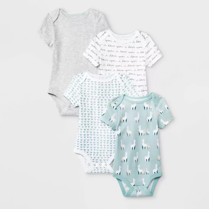 Baby 4pk Short Sleeve Llama Love Bodysuit - Cloud Island™ | Target