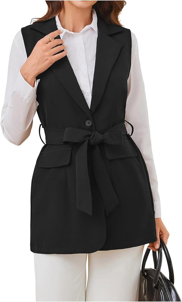 MakeMeChic Women's Blazer Dress Lapel Button Front Sleeveless Vest Elegant Dressy Jacket with Bel... | Amazon (US)