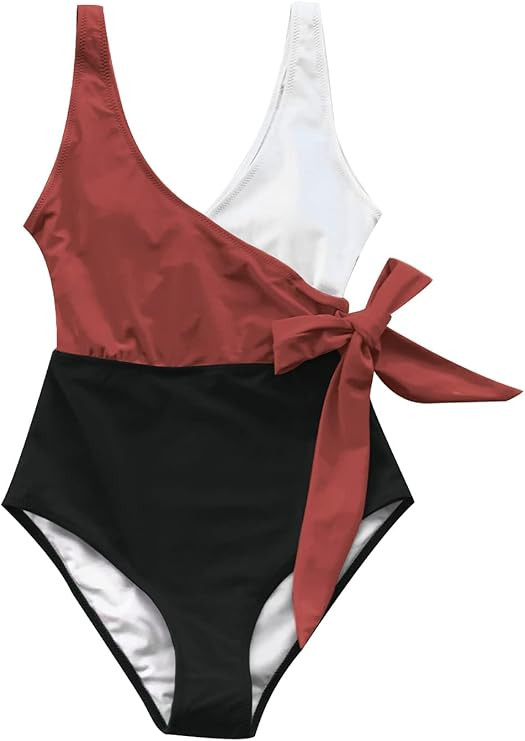 CUPSHE Women's One Piece Swimsuit Wrap Color Block Tie Side Bathing Suit | Amazon (US)