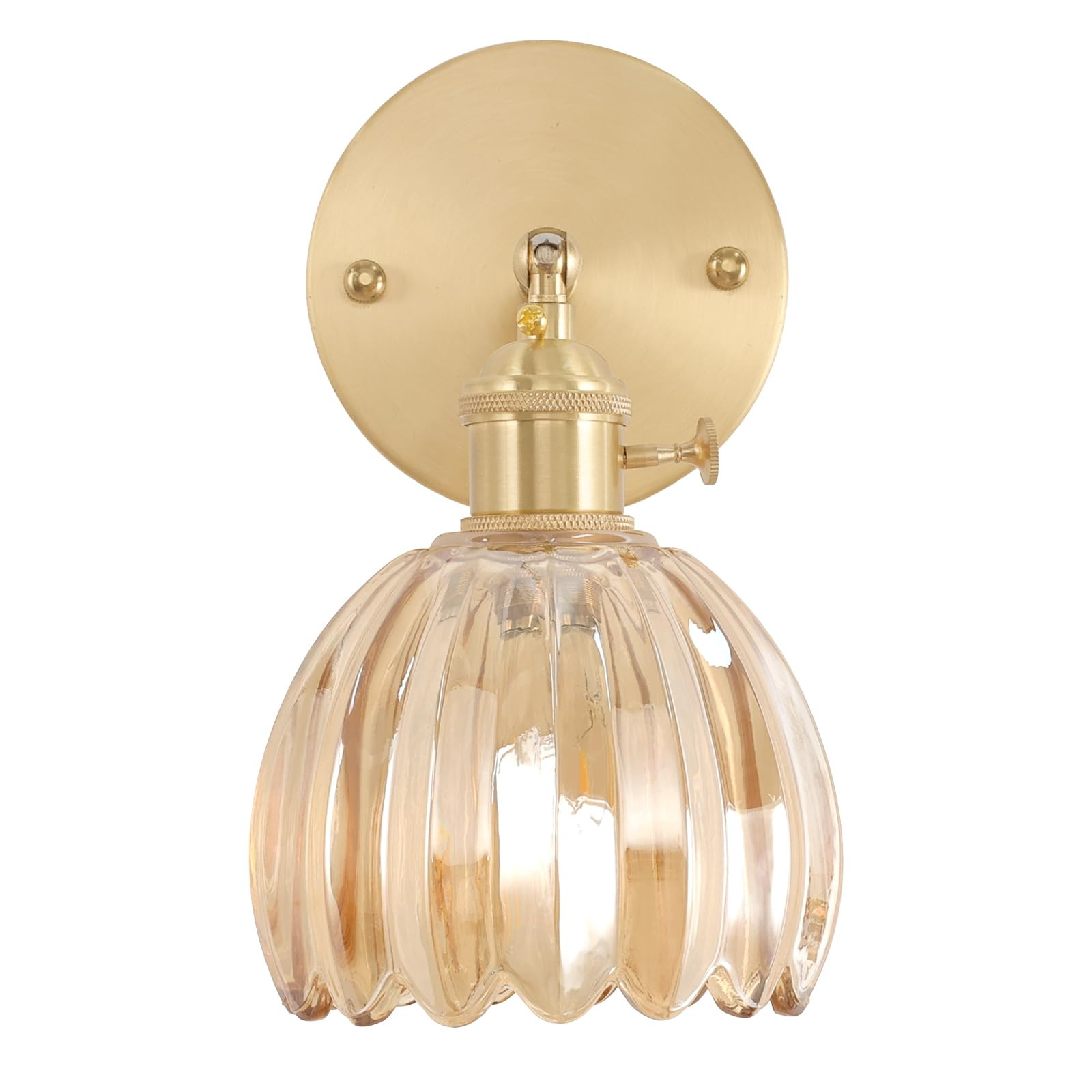Vintage Wall Sconces with Amber Tulip Glass Lampshade 180 Degree Adjustable Brass Sconces Hradwir... | Amazon (US)