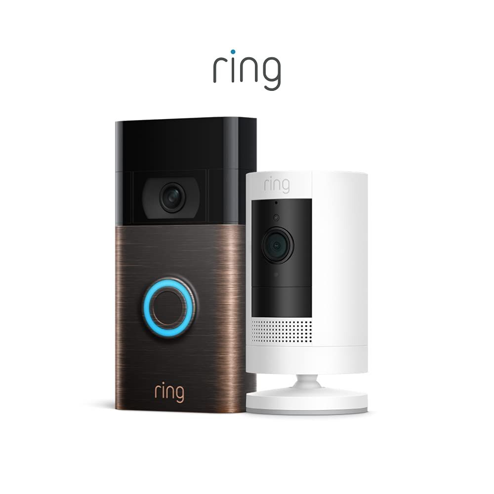 Ring Video Doorbell, Venetian Bronze Bundle with Ring Stick Up Cam Battery, White | Amazon (US)