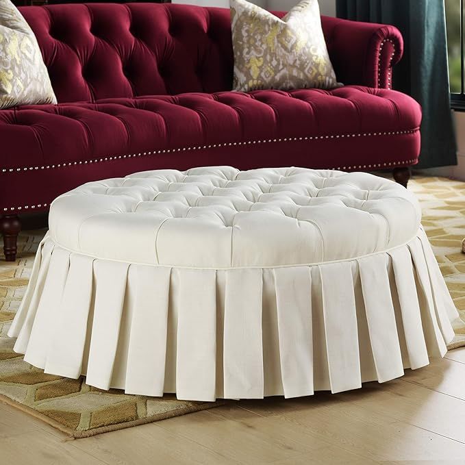 Jennifer Taylor Home Lucia Tufted Cocktail Ottoman with Skirt, Antique White Polyester | Amazon (US)