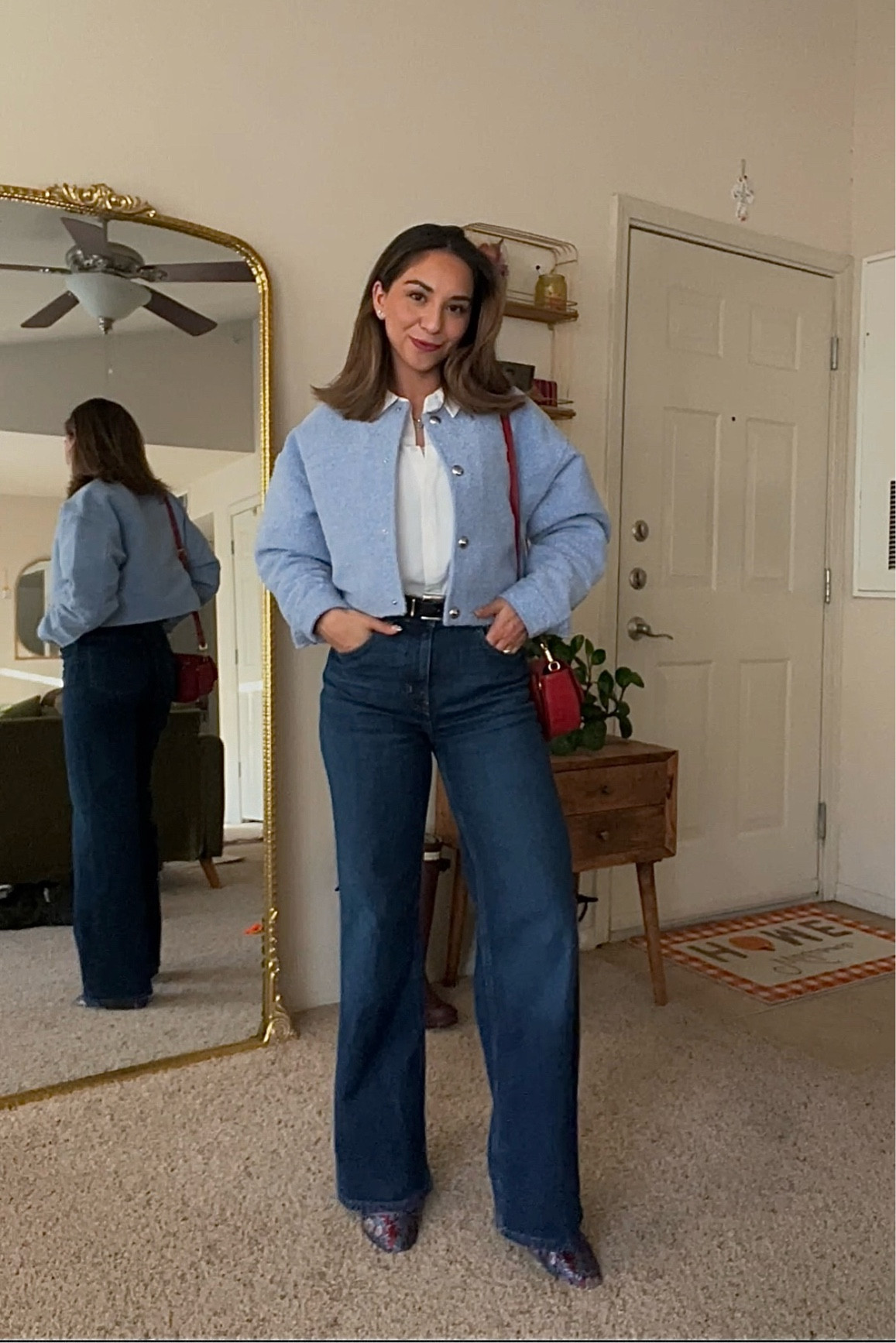 Feeling all the blues with the pop of red 🦋❤️
Everything is from H&M, the blue jacket is out of stock (detail: 1208934) but I have tagged an alternative sweater. 
Boots are Gianni Bini but they no longer have them.
Purse is from: Oryany

#LTKStyleTip #LTKFindsUnder50 #LTKWorkwear