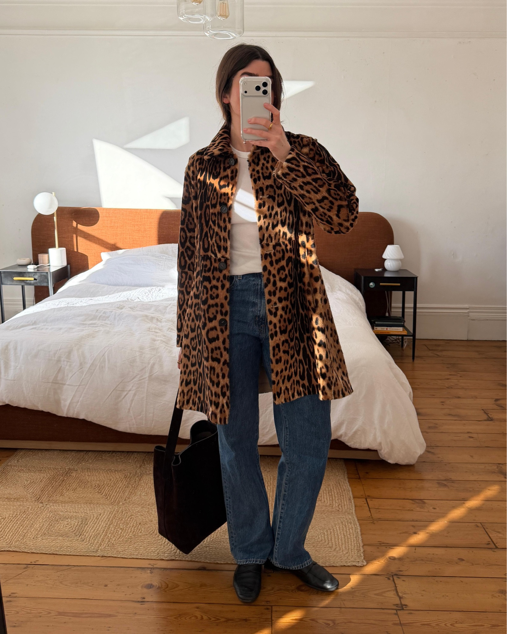PAROSH leopard print coat, white top, blue denim jeans and Le Monde Beryl black leather loafers

#LTKspring #LTKstyletip
