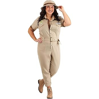 Women's Plus Size Zookeeper Costume, Tan Animal Caretaker Costume, Khaki Jumpsuit | Amazon (US)