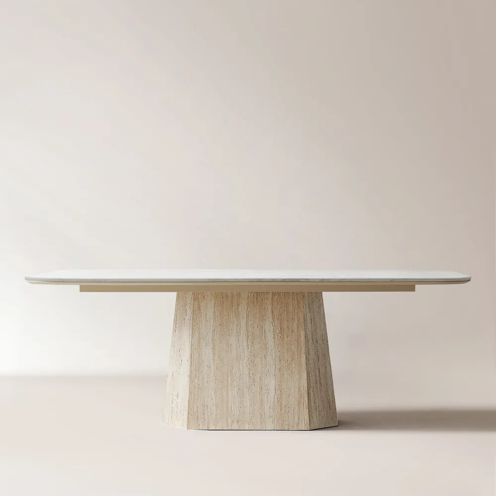 Renata 84" Travertine-Textured Dining Table | Hernest
