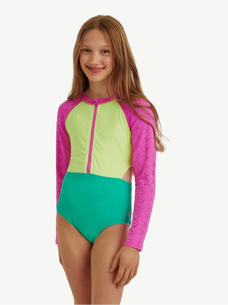 Justice Girls Long Sleeve Surf Swimsuit, 1-Piece, Sizes XS-XL | Walmart (US)