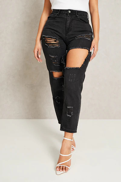 Charcoal Ripped Mom Jeans | ISAWITFIRST UK