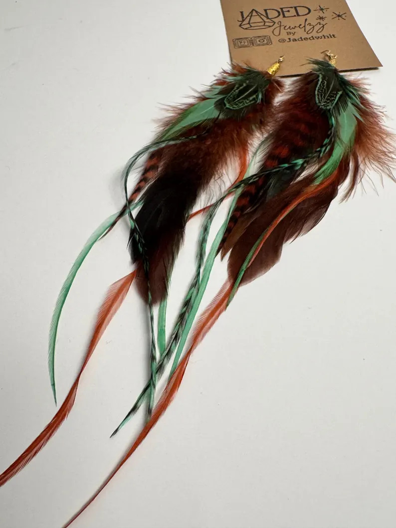 Handmade Brown & Mint Green Feather Earrings - \u201cUno MoMINTo\u201d | Etsy (Global)