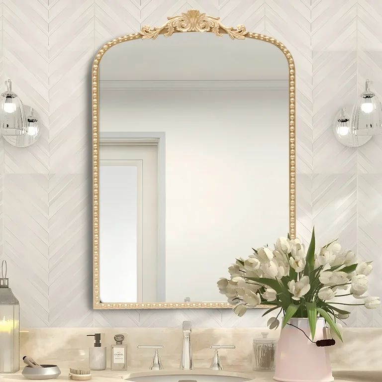 HONGGE 20" x 30" Arch Metal Wall Mirror Gold Mirror for Wall | Walmart (US)