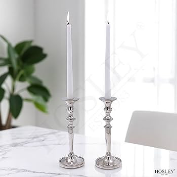 Hosley Set of 2 Silver Finish Taper Candle Holder 8" High. Ideal Gift and Use for Weddings, Party... | Amazon (US)