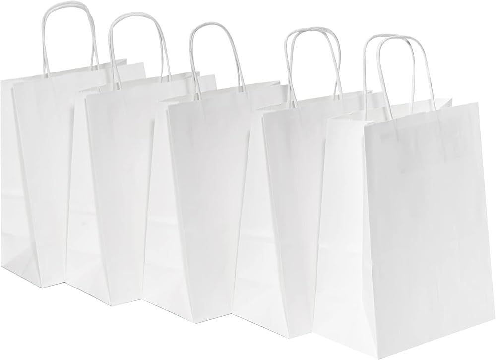 RACETOP White Paper Bags with Handles Bulk 8"x4.5"x10.8" 50Pcs Gift Bags Medium Size, White Gift ... | Amazon (US)