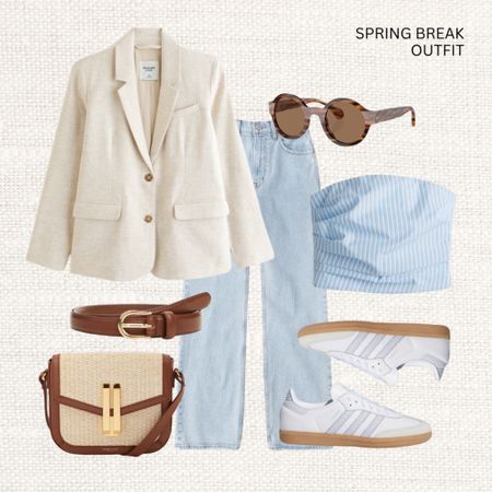 Spring into style with this effortless ensemble! Pair light wash jeans with a cropped top, linen blazer, adidas Samba sneakers, and tan accessories for a versatile spring break look. Whether you're exploring the city streets, grabbing brunch with friends, or dancing under the stars, this outfit has you covered in comfort and chic. #SpringBreakEssentials #LTKFashion

‼️Don’t forget to tap 🖤 to add this post to your favorites folder below and come back later to shop

Make sure to check out the size reviews/guides to pick the right size

Spring break style, casual outfit, linen trousers, tan sandals, tan raffia bag demellier, strappy waistcoat, short trench coat, spring break fashion, resort wear, city trip outfit, vacation attire, warm weather outfit ideas, holiday getaway

#LTKeurope #LTKstyletip #LTKSeasonal