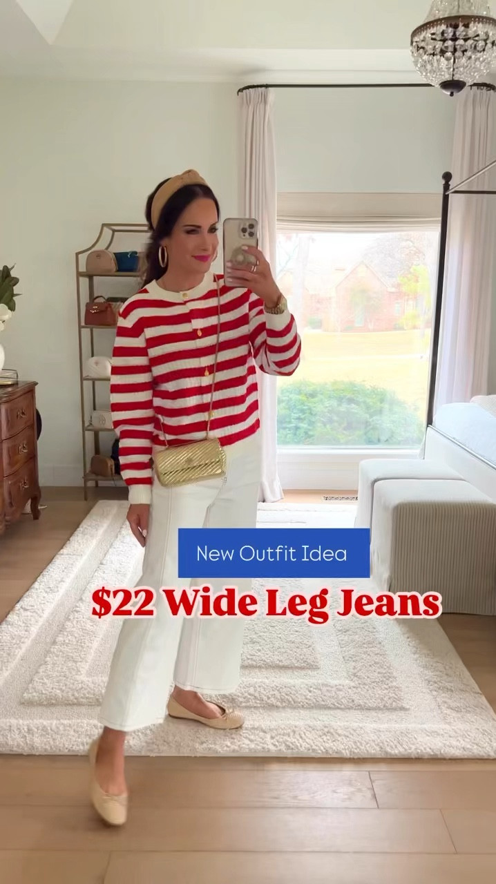Loving these new $22 jeans! Runs tts but if between you could size down. This cardigan just sold out in the red so we linked the black and whjte version of it below as well as found several other red options that are similar! 