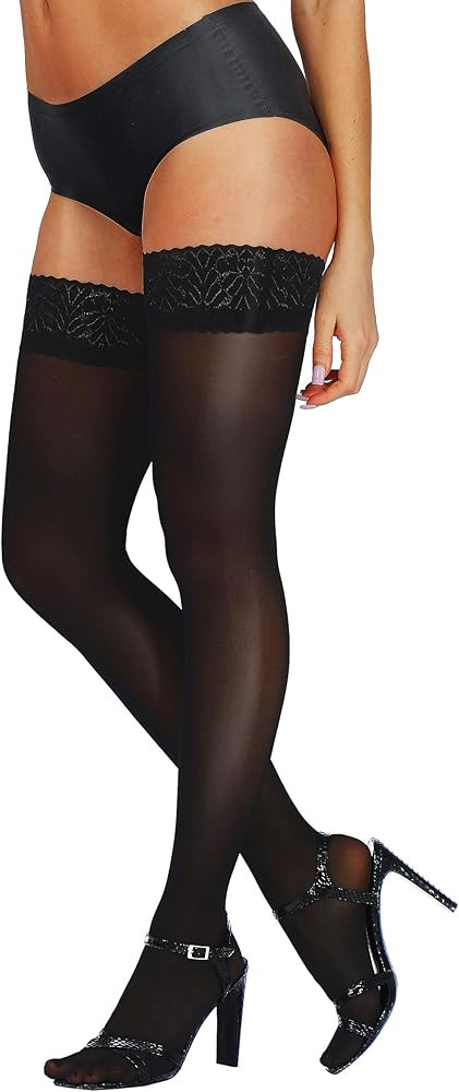 HONENNA Semi Sheer Stay Up Lingerie Thigh High Stockings Lace Top Size A-F, 1-2 Pairs | Amazon (US)