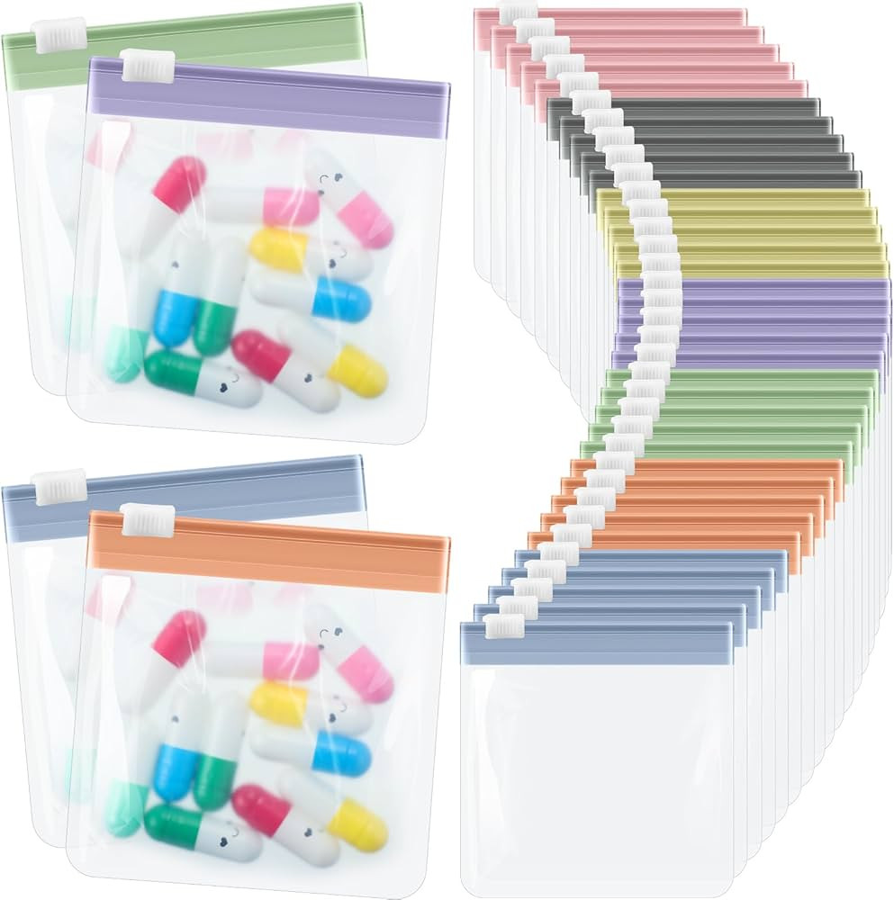 Sherr 35 Pcs Pill Pouch Bags Zippered Pill Pouch Set Reusable Translucent Medicine Organizer Self... | Amazon (US)