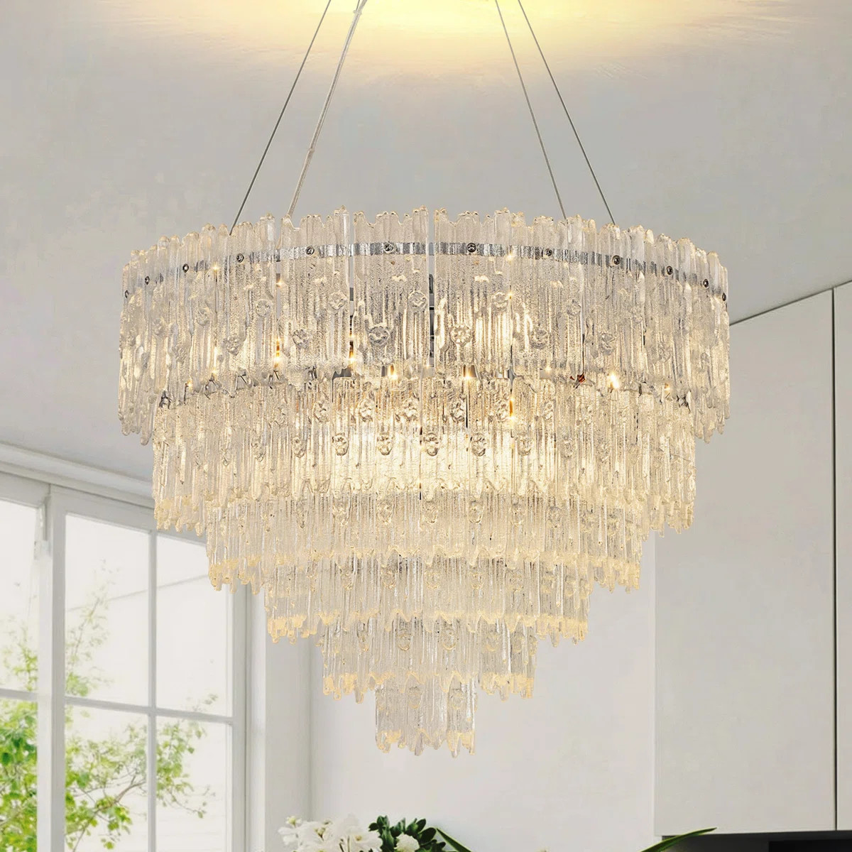Crystal & Glass 8-light Pendant, Height-adjustable 19.7-55", Sloped-ceiling Ready | Wayfair North America