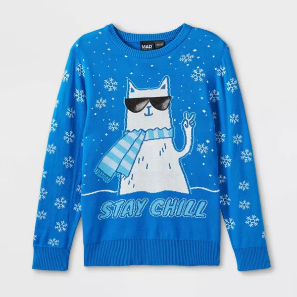 Kids' Stay Chill Cat Pullover Sweater - Blue | Target