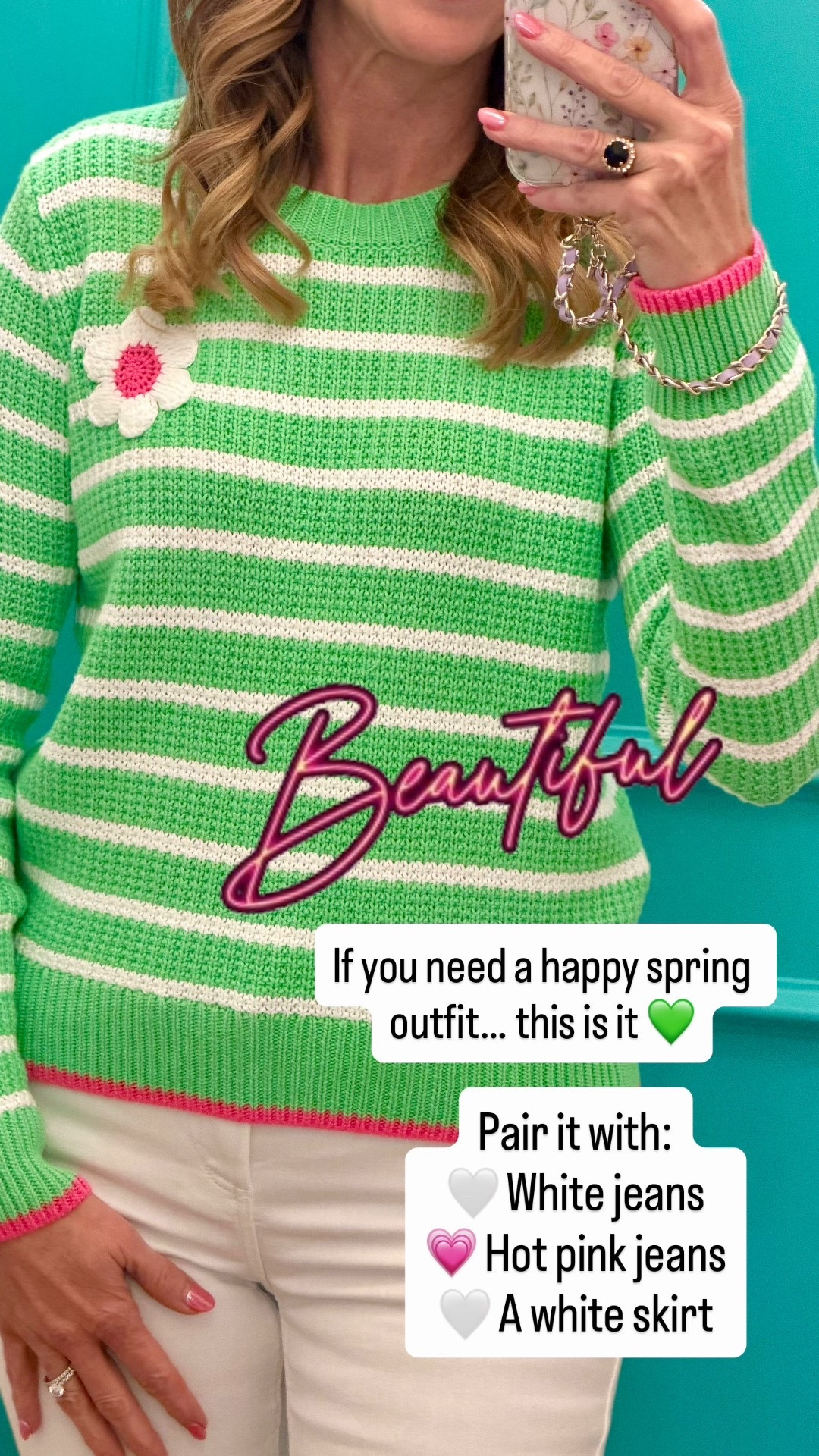 Spring Sweater 

Spring sweater must-have 💚

This green and white striped sweater is the perfect bright piece for spring. It pairs beautifully with white jeans, hot pink denim, or a white skirt for Easter and spring events.

Linking outfit options and coordinating jewelry to complete the look.

green striped sweater
spring sweater outfit
preppy spring style
spring sweater
Lilly Pulitzer 
Easter outfit idea
white jeans outfit
colorful spring outfit
spring wardrobe refresh
striped sweater women

#LTKspring
#SpringOutfitIdeas
#PreppyStyle
#StripedSweater
#EasterOutfit
#ColorfulStyle
#SpringWardrobe
#WhiteJeansOutfit

#LTKSeasonal #LTKOver40 #LTKWorkwear