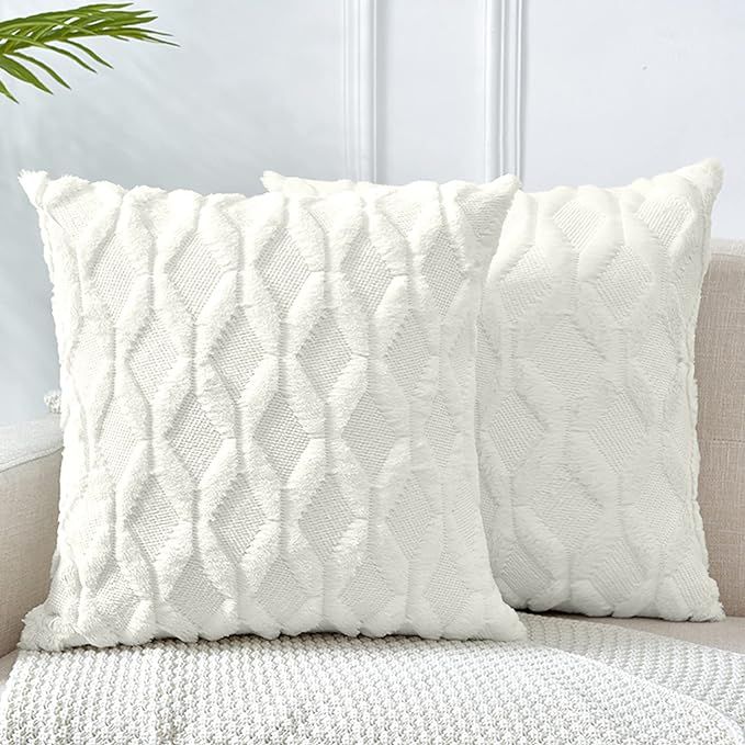 LHKIS Throw Pillow Covers 22x22, Off White Decorative Boho Pillow Case Cushion Cover with Velvet ... | Amazon (US)