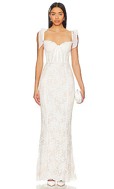 V. Chapman Romanza Gown in White Chantilly Lace from Revolve.com | Revolve Clothing (Global)