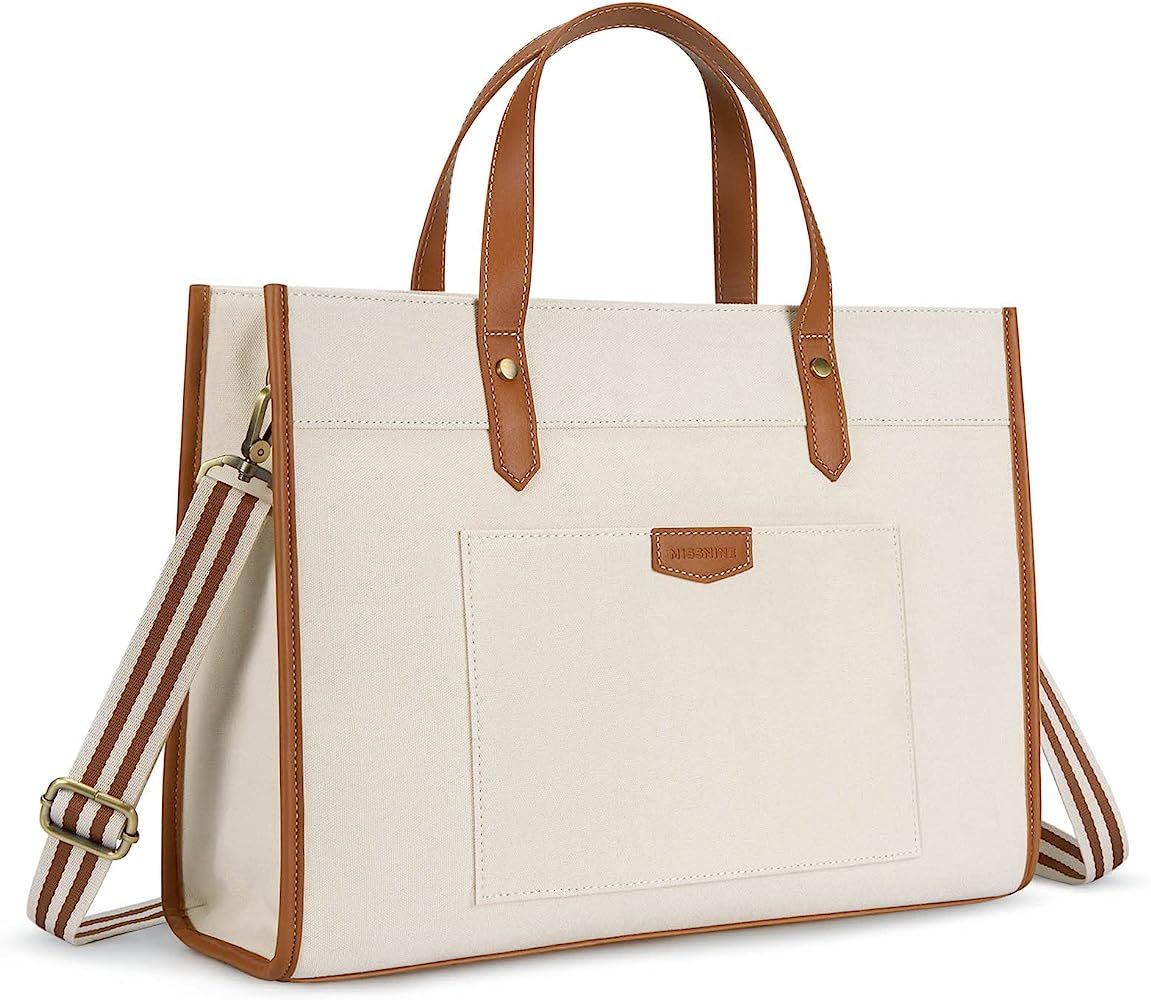 Laptop Tote Bag Missnine Canvas Laptop Bag 15.6 inch Work Shoulder Bags Casual Briefcase Handbag for | Amazon (US)